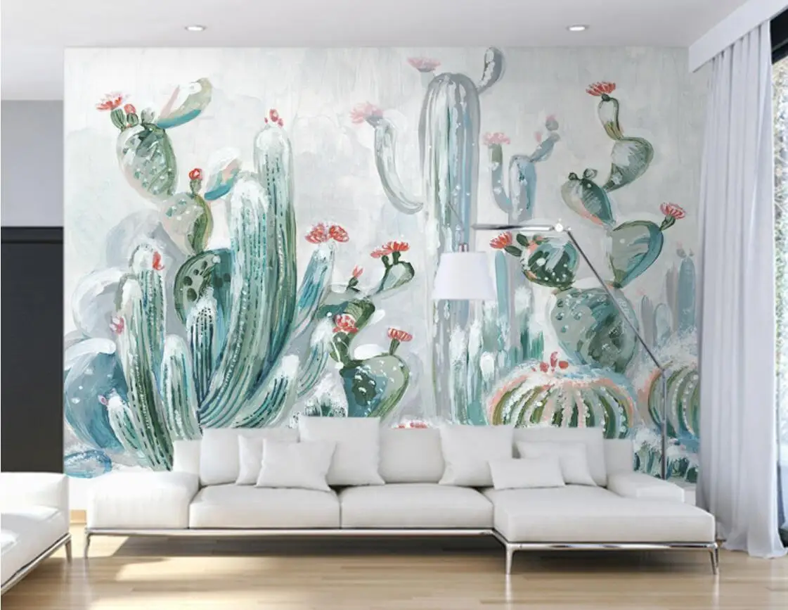 Custom wallpaper mural Nordic abstract graffiti plant cactus oil painting living room TV background wall papel pintado de pared