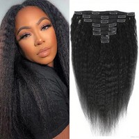 Kinky Straight Clip In Hair Extensions Natural Black 8 Pcs/120g 100% Real Human Hair Full Head Brazilian Remy Clip ins for Women