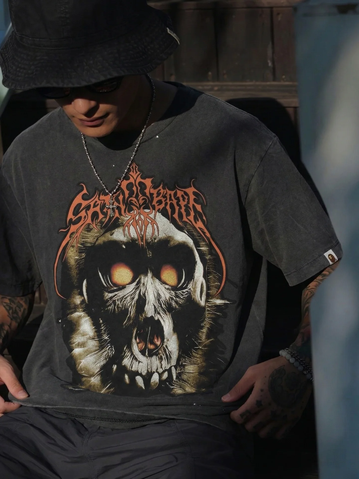 

Винтажная футболка унисекс с коротким рукавом и принтом скелета обезьяны, свободного кроя, из дышащего хлопкового смесового материала, износостойкая, молодежная мода