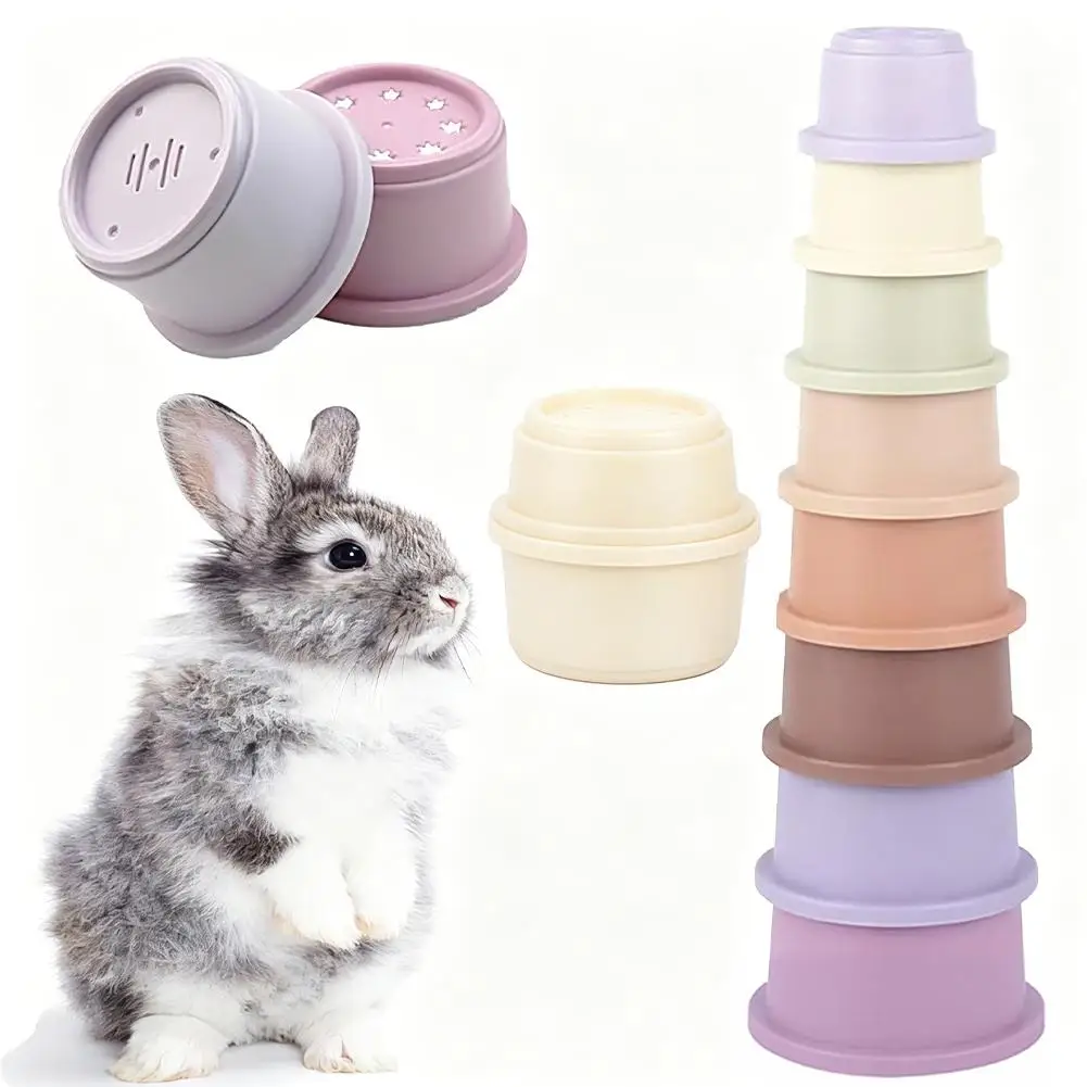 Bunny Stacking Cups Toy Rabbits Multi-colored Reusable Small Animals Puzzle Toys For Hiding Food Playing Small Animals Pet Toys