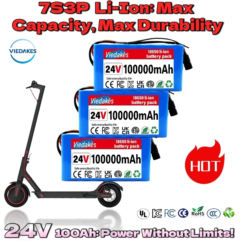 

24V100Ah 7S3P 18650 Lithium Battery for Electric Scooter, Hoverboard, Power Wheel | with Stable Output and BMS