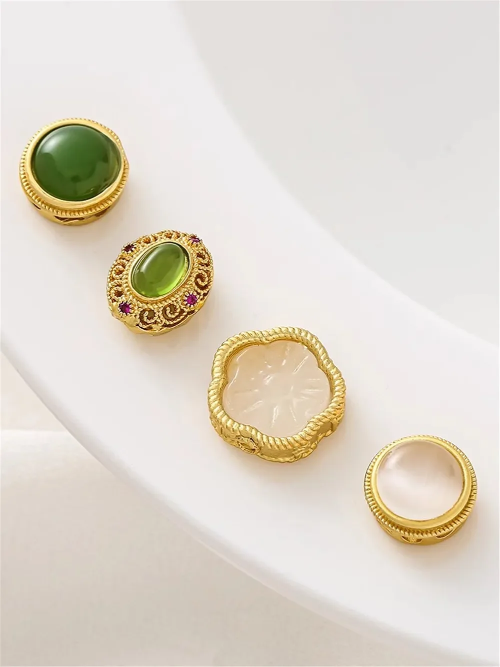 

18-каратная золотая сумка, цвет матового золота, инкрустированный нефритовым камнем, полые бусины, сделай сам, ювелирные изделия ручной работы, аксессуары, браслеты, ожерелья с бусинами