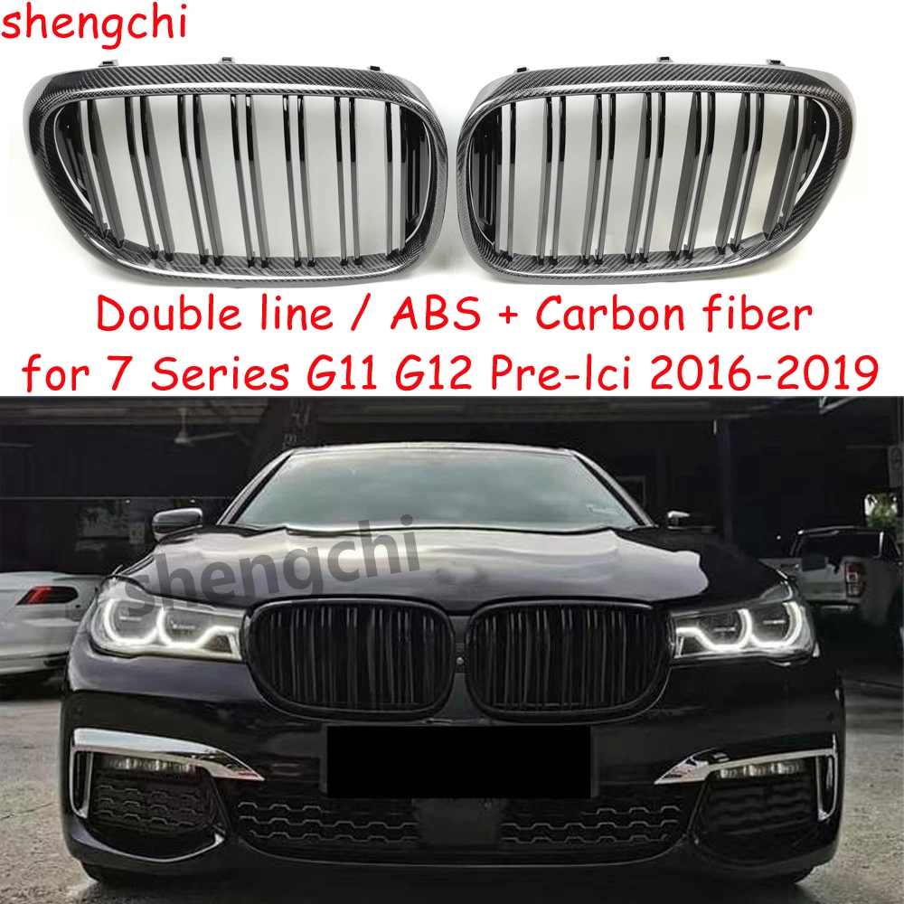 G11 Pre-lci Carbon Fiber Grille For BMW 7 Series G11 G12 Sedan 2016-2019 Front Bumper Replacement Kidney Gloss Black Grill