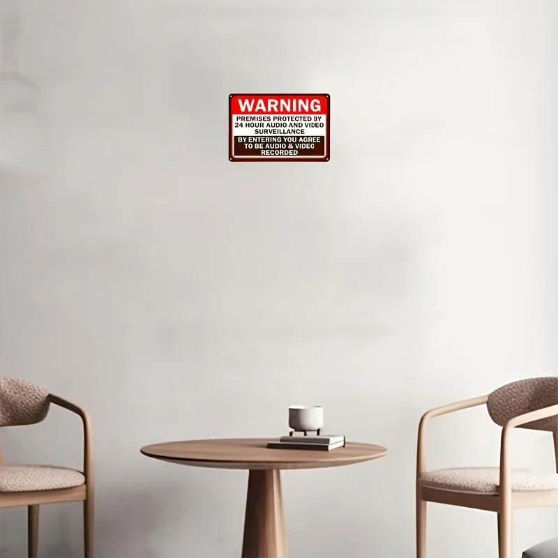 24-Hour Surveillance Alert Sign - 1pc Metal Tin Wall Art with Audio & Video Recording Warning, Privacy Notice Deterrent Sign