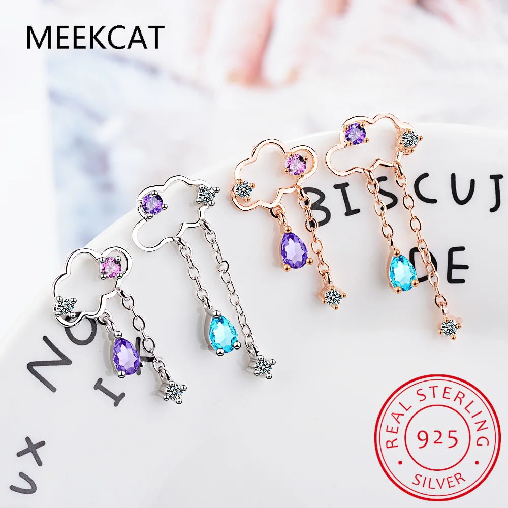 Natural Amethyst Blue Topaz Sapphire 925 Sterling Silver Clouds Water Drop Tassel Stud Earring Women Colorful Gemstone Jewelry - view 4