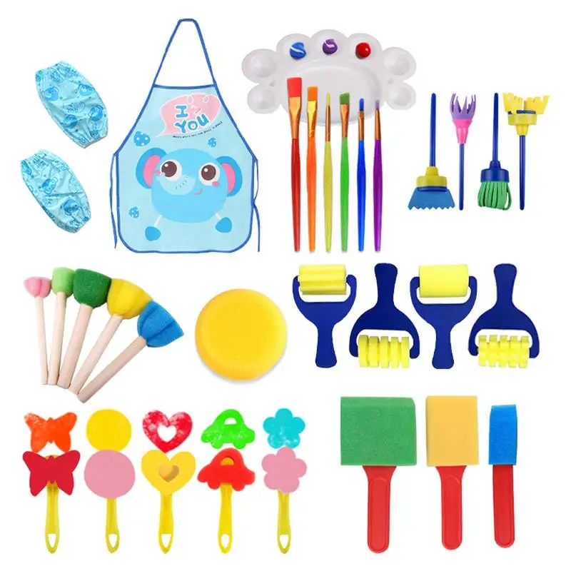 

Kids Paint Brushes Sponge Kits Painting Brushes Kids Arts And Crafts 32pcs Early Learning Foam Brushes With Flower Pattern Brush