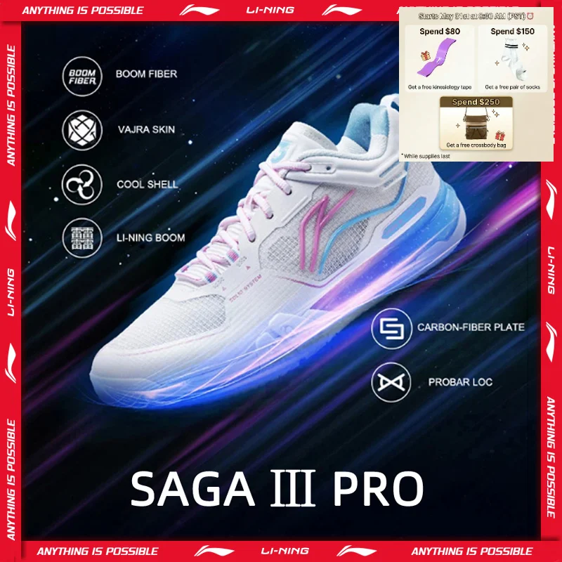 

Li-Ning Unisex SAGA Ⅲ PRO Badminton Shoes BOOM Cushion CARBON-FIBER PLATE LiNing Men Women Competition Sneakers AYAV001
