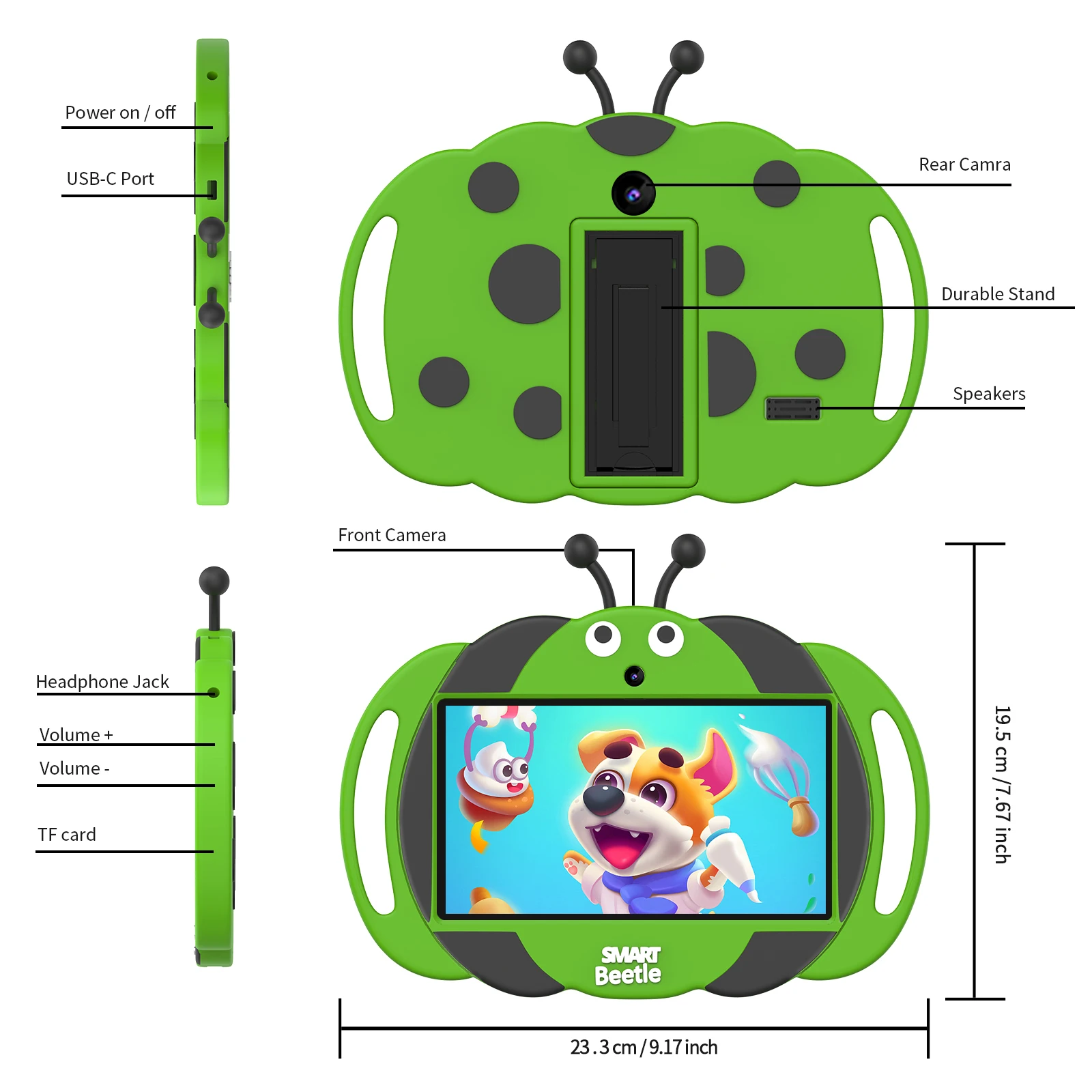 PRITOM Kids Tablet de 7 polegadas para crianças 32GB ROM Android 13 Bluetooth, WiFi, GMS, controle parental, câmera dupla, capa à prova de choque