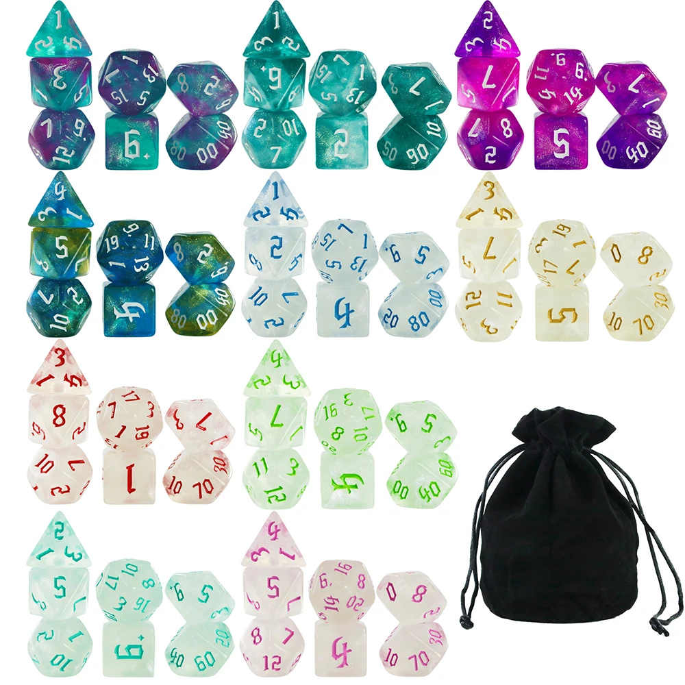 

Polyhedral Games Dice Set for DND and RPG Board Game, 1PC Bag, D4, D6, D8, D10, D %, D12, D20, 10Sets, 70Pcs