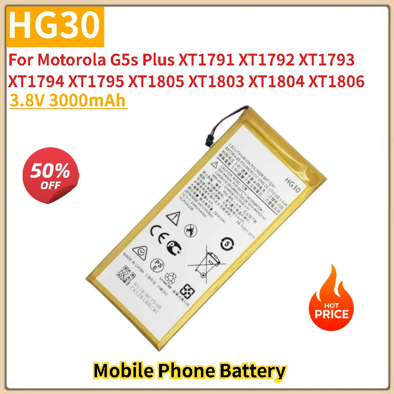 Аккумулятор HG30 3,8 В 3000 мАч для Motorola G5s Plus XT1791 XT1792 XT1793 XT1794 XT1795 XT1805 XT1803 XT1804 XT1806 Новое высокое качество Аккумулятор HG30 3,8 В 3000 мАч для Motorola G5s Plus XT1791 XT1792 XT1793 XT1794 XT1795 XT1805 XT1803 XT1804 XT1806 Новое высокое качество