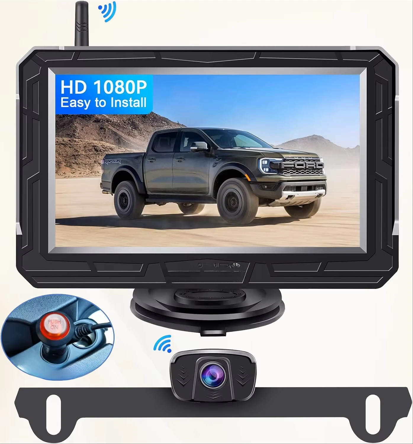 

Wireless Backup Truck Hitch Trailer Car Rear View with 4.3 Inch System