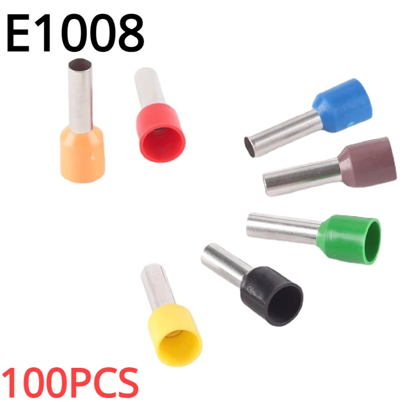 100pcs E1008 Tubular Wire Connector Electrical Terminals Bootlace Cooper Kit Set Cable Crimps Wire Ferrules Insulated terminal