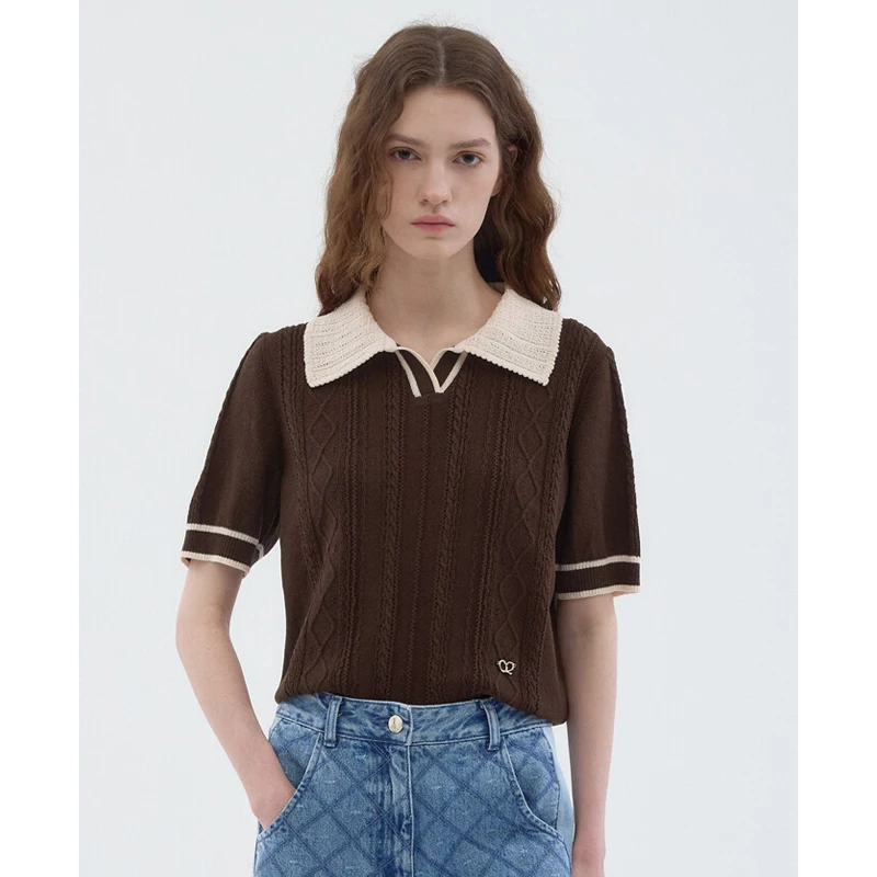 

Selfwill Brand Commuter Sle ort Sve Knitted irt Women's Faion Anti-Aging College Trend Hollow out Twist Flowe...