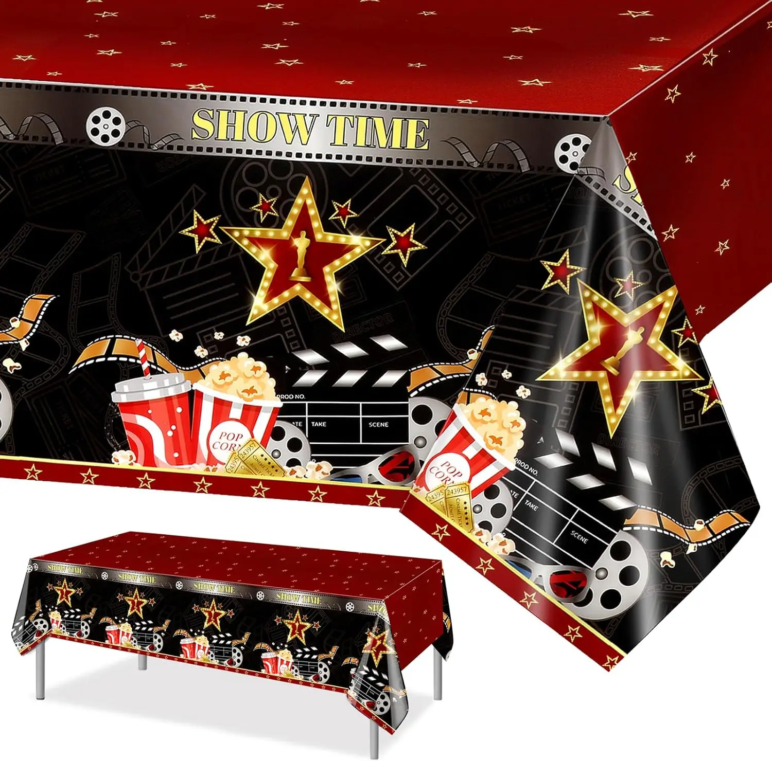 

1 Pcs Movie Night Tablecloth for Red Carpet Party Decoration, Movie Theatre Table Cover Hollywood Party 54" x 108"