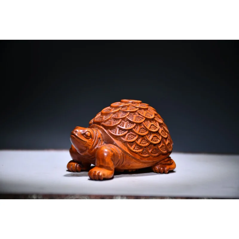 

2.5" Chinese Box-wood Hand Engraving Animal Golden Calf Tortoise Statue Craft Gift Decoration Home Decore