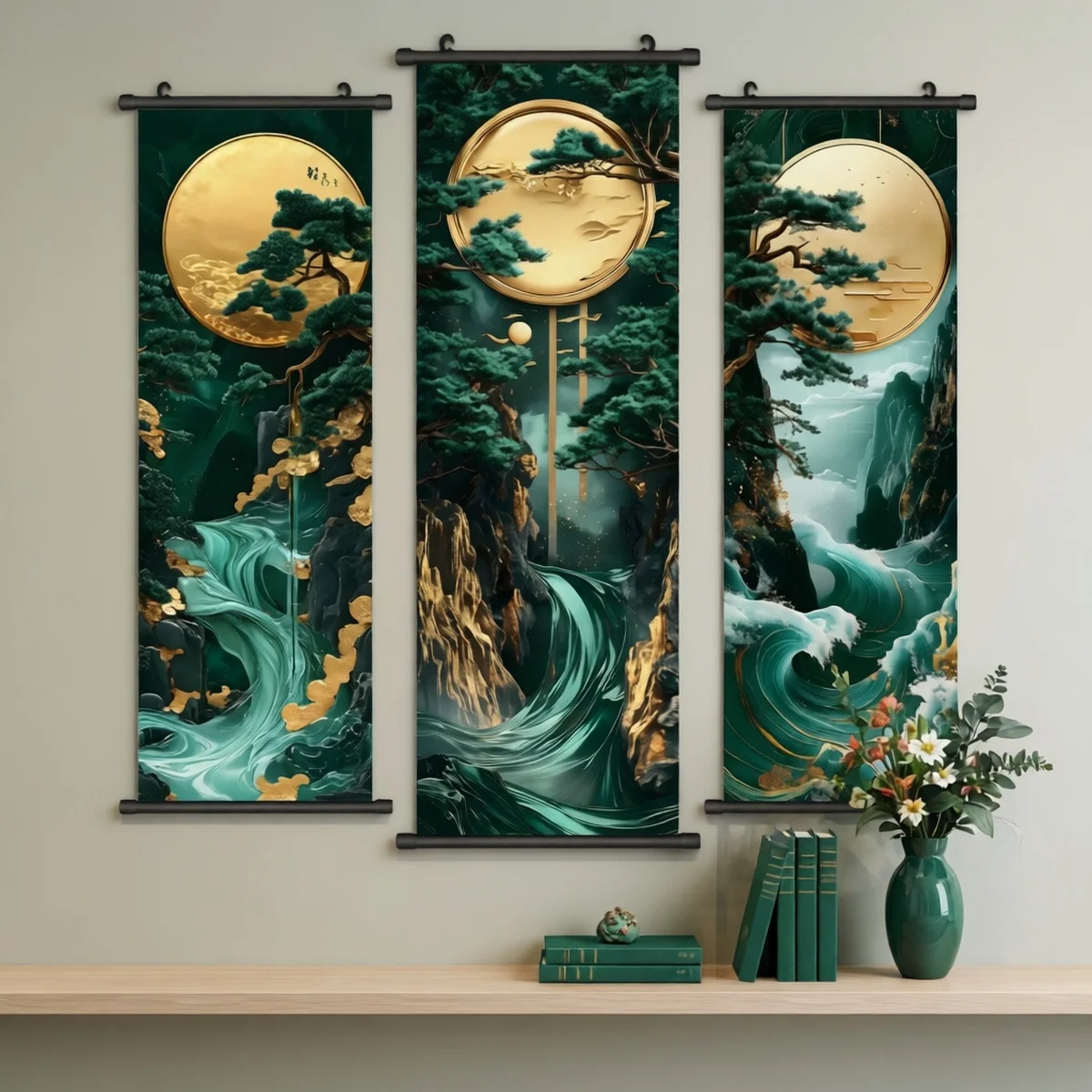 Gilded Welcome Guest Pine Scroll Tapestry, High-Definition And Non Fading Wall Hanging Scroll Painting, Room Decoration