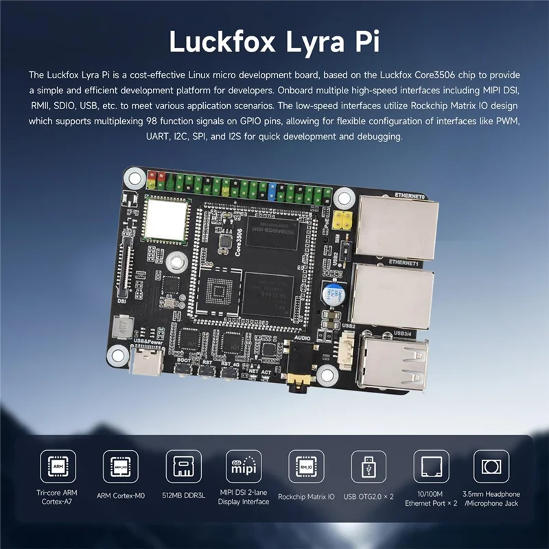 

M16K-для Luckfox Lyra Pi Linux Micro Dev Board с тремя ядрами ARM Cortex-A7 Cortex-M0 Поддержка дисплея MIPI/DSI