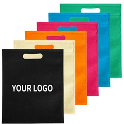 bolsas de compras de color con logotipo personalizado con asas, bolsas de regalo no tejidas, bolsillos planos para clientes comerciales (tarifa de impresión no incluida)