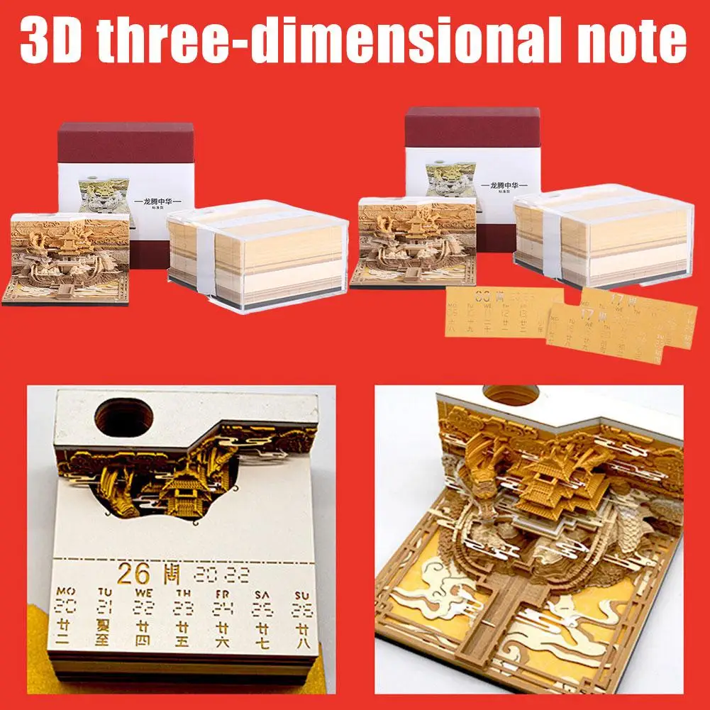 3d Three-dimensional Note Paper Gift Notepad Architecture Sticky Calendar 3d House Notes Ancient Calendar B6c8