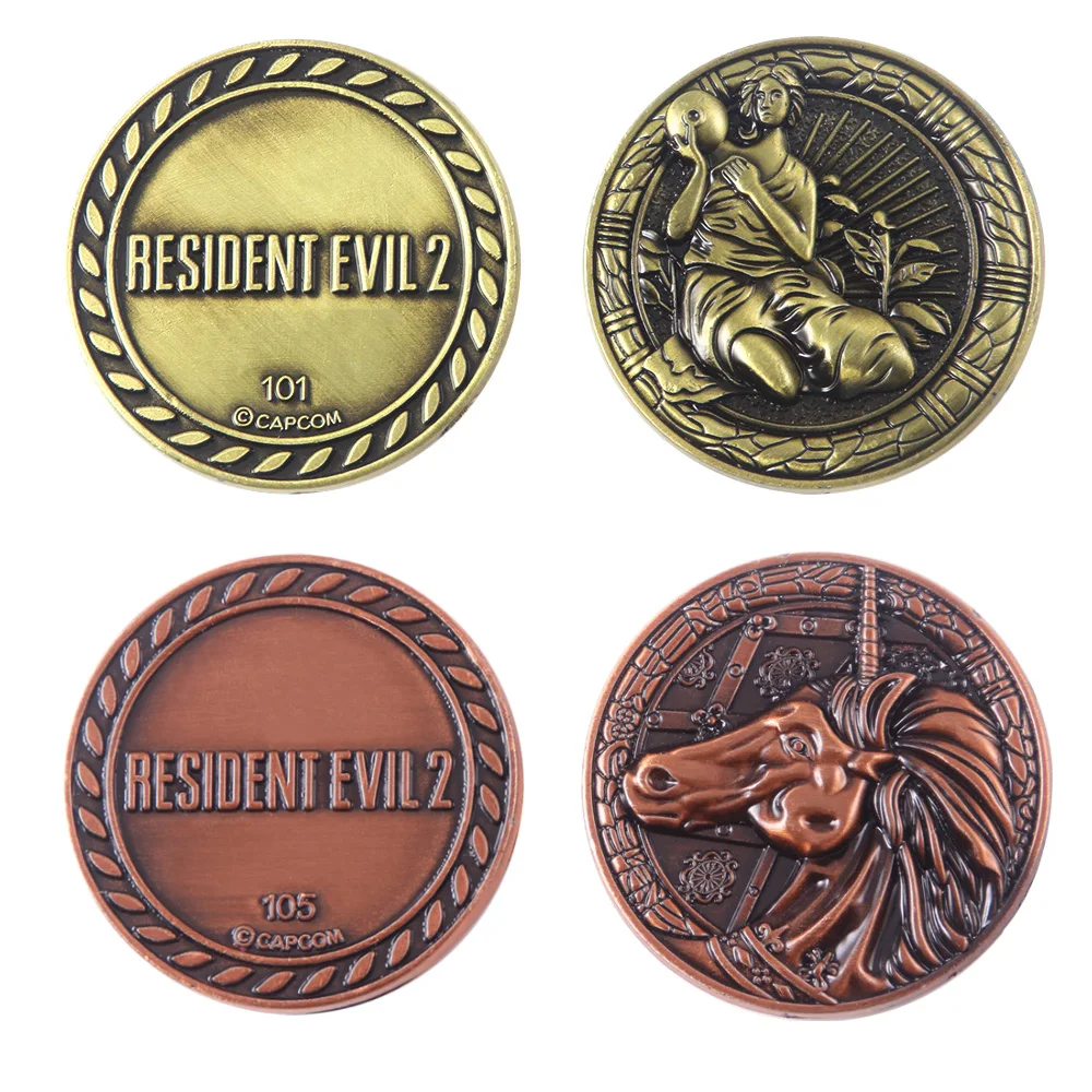 Residents Evils Commemorative Lion Badge Statue Decryption Coins Keychain RPD Raccoon City Police Station Keyring Unisex Jewelry view 2