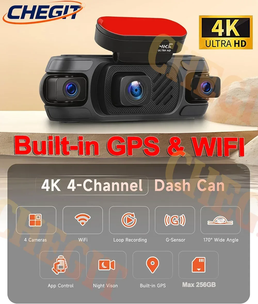 2026NEW 4K + 1K + 1K 4 قنوات WIFI GPS جهاز تسجيل فيديو رقمي للسيارات 360 ° كاميرا داش للسيارات HD فيديو كاميرا أمامية وخلفية صندوق أسود ملحقات السيارة #2
