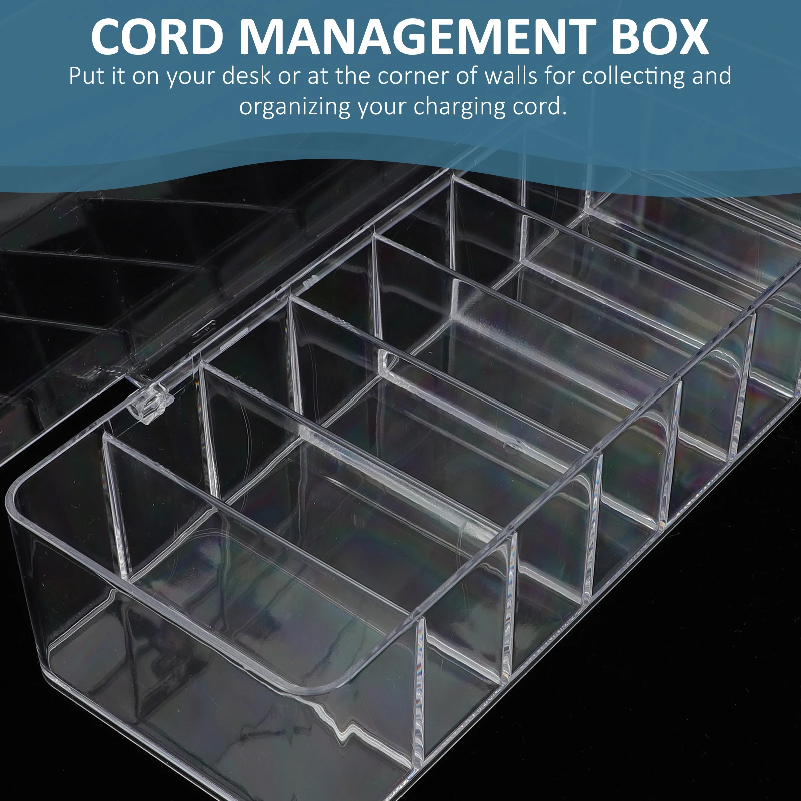 صندوق إدارة الكابلات البلاستيكي الشفاف منظم سلك سطح المكتب مع مقصورات منفصلة حامل سلك مقاوم للغبار للمكتب