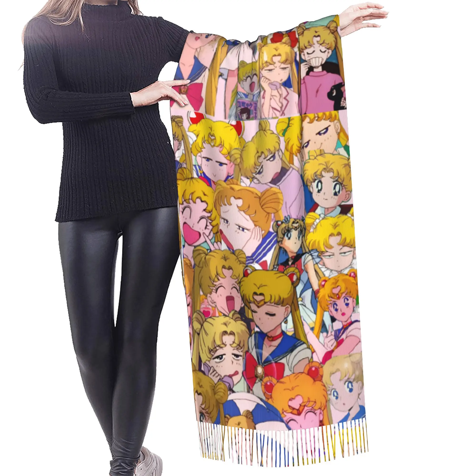 Personalized Printed Sailored Anime Mooned Scarf  Men Women Winter Warm Scarves Usagi Tsukino Shawl Wrap