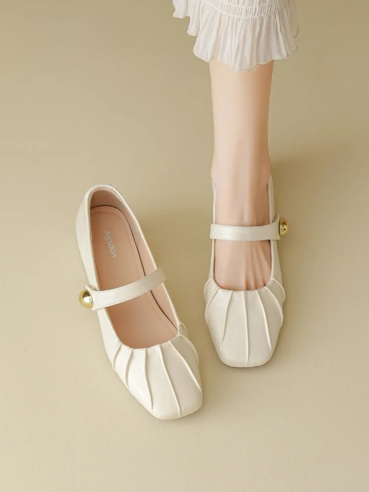 Agsdon Mary Jane Flat Heel Shoes Women's New 2026 Style French Style Slip-On Wedding Party Casual Wear Anti-Slip TPU Sole