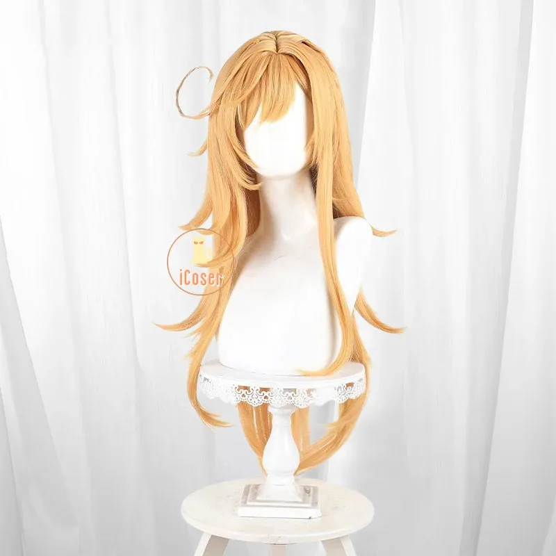 ICoser Genshin تأثير Escoffier شعر مستعار تأثيري برتقالي طويل الشعر Ousia Fontaine التميز بطعم جيد حفلة الهالوين للنساء أ