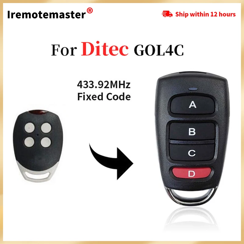 

For DITEC GOL4C Gate Keychain 433MHz Garage Remote Control 433.92MHz Fixed Code Command