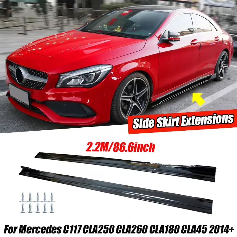 For Mercedes Benz Accessories C117 CLA250 260 CLA45 ClA200 W117 2014+ Side Skirt Extensions Rocker Panel Lip 8Pcs 86.6inch/2.2M