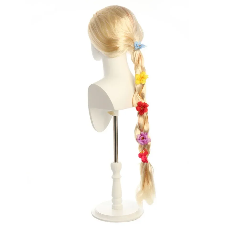 Children Princess Cosplay Wig Girls Rapunzel Dress Up Flowers Long Braid Wig Tangled Big Hair Braid Wigs Rapunzel Accessorie