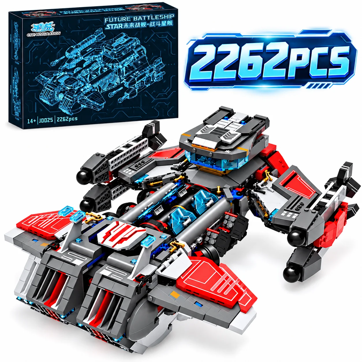 Image of 2262 Teile Sci-Fi Weltraum-Schlachtkreuzer Bausteine MOC Kriegsschiff Modell Raumschiff Konstruktionsbausteine Set Sammler-Ausstellungsmodell Puzzle Spielzeug Weihnachtsgeschenk