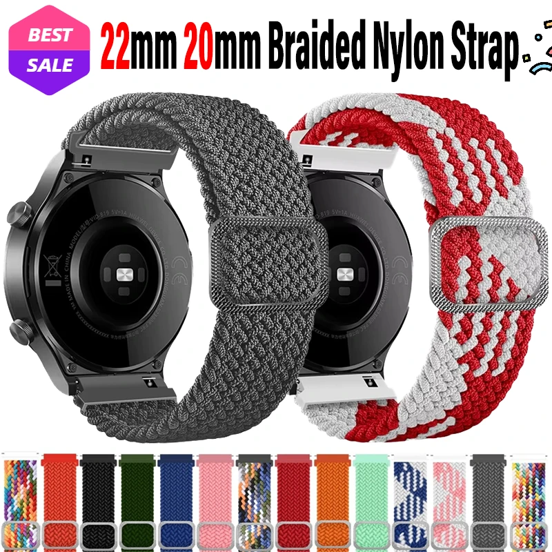Cinturino in nylon intrecciato 22mm 20mm per Samsung Galaxy Watch 7 6 5 4/Amazfit GTR cinturino Solo Loop regolabile Huawei watch GT5-4-3-5 Pro