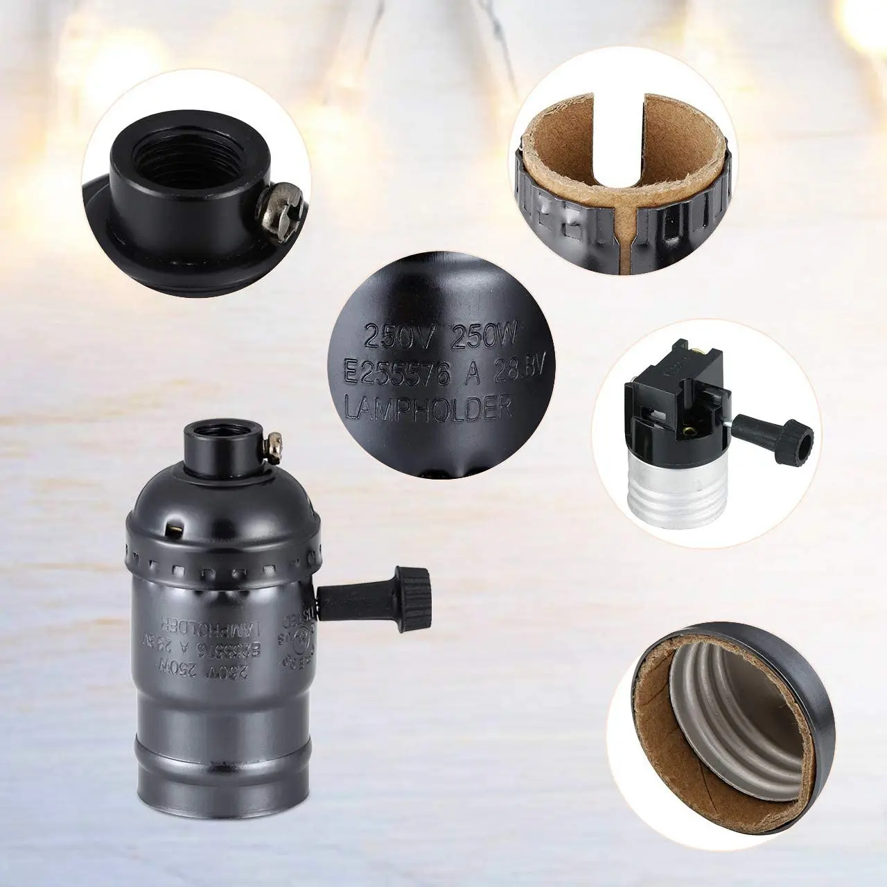 Vintage E27 220V Aluminum Retro Antique Lamp Base Holder Screw Aluminum Shell Bulb Light Screw Socket with Switch 4 Colors