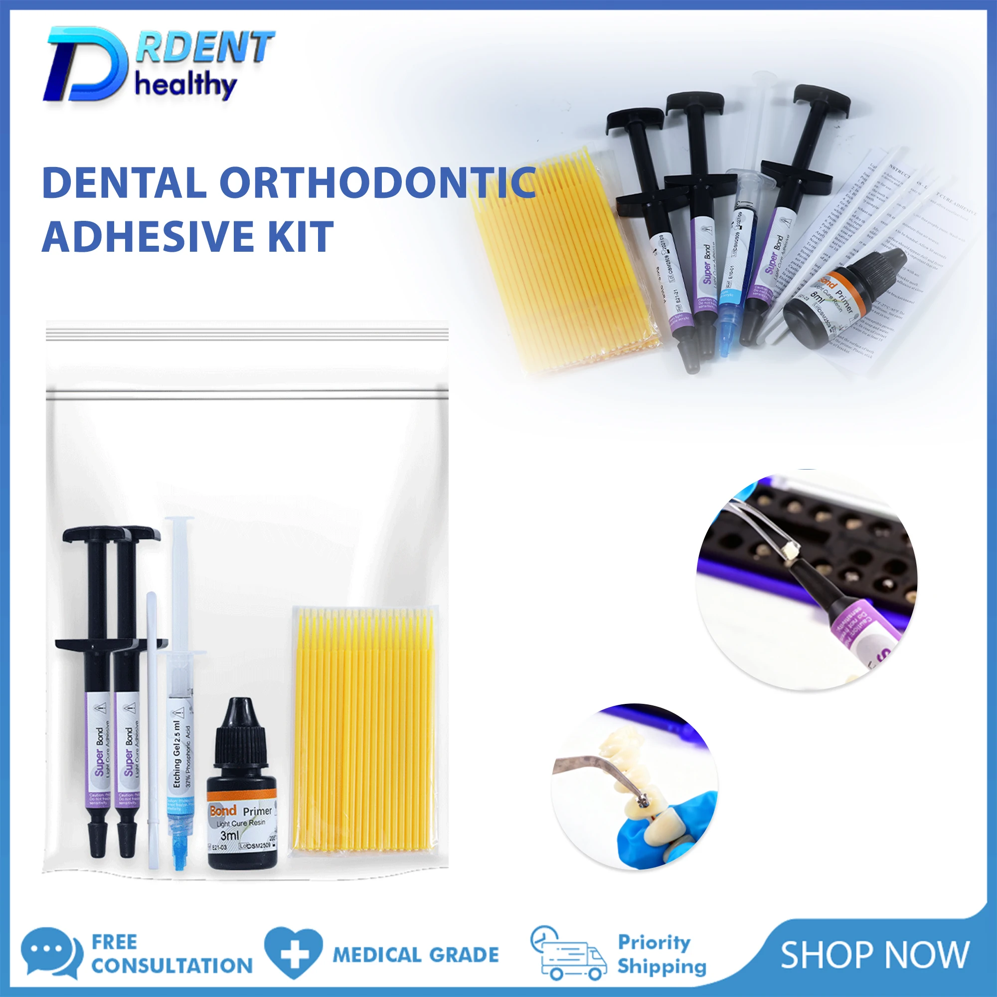 Dental Kieferorthopädische Klebstoff Für Klammern Hosenträger Licht Heilung Kleber Kit Zahnarzt Material Kieferorthopädische taste bindung Paste Primer Et