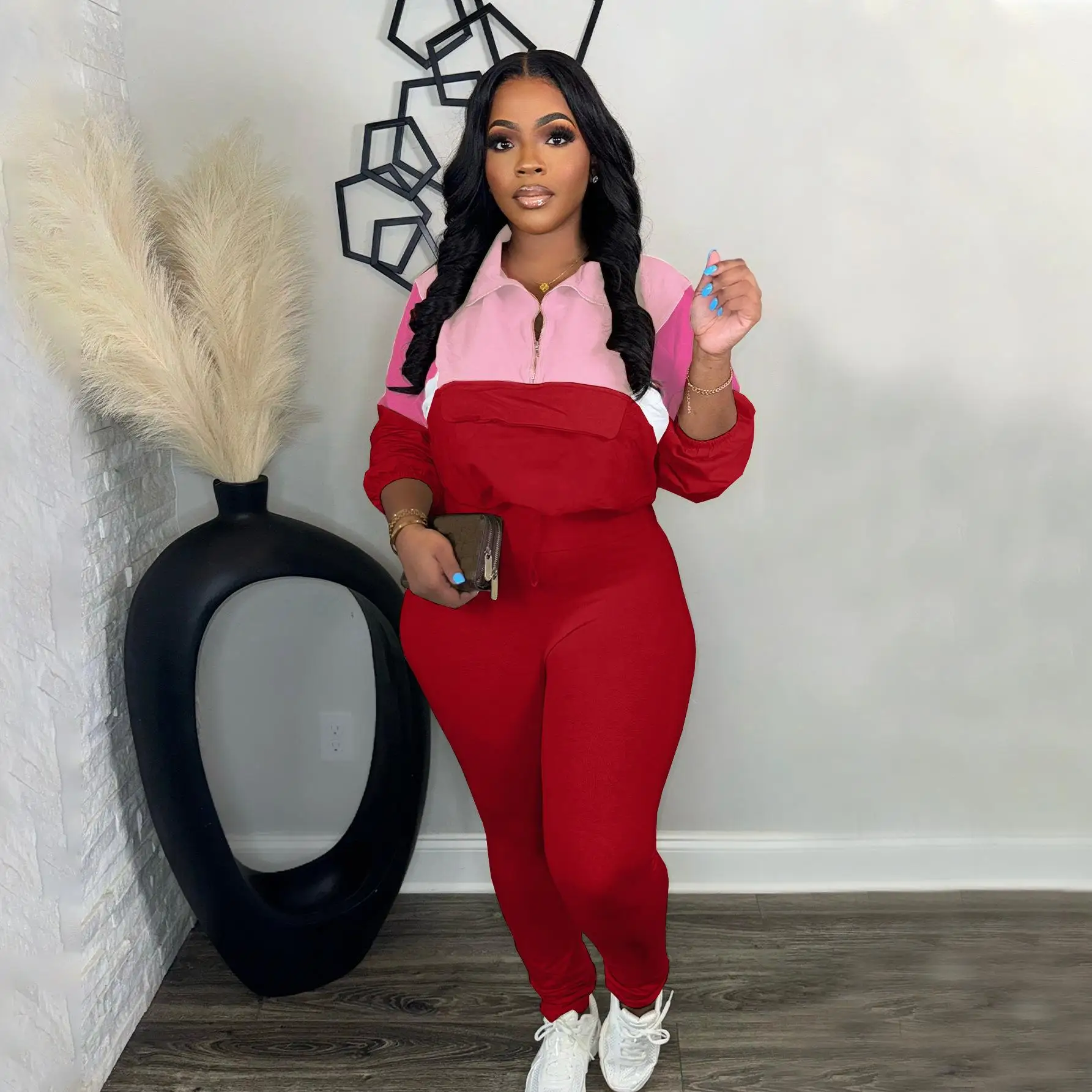 マッチングカラーのツーピーススポーツレギンススウェットシャツスーツ女性用ホーム快適な下着アクセサリー