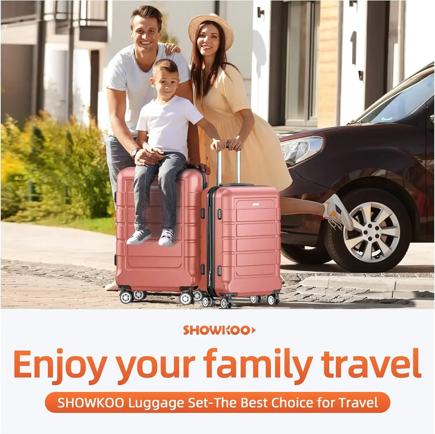 SHOWKOO Luggage Sets Expandable PC+ABS Durable Suitcase Sets Double Wheels TSA Lock Rose Gold 3pcs