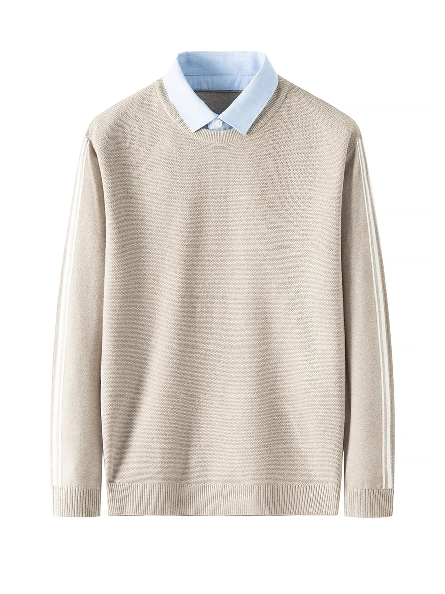 

Мужской повседневный вязаный свитер с воротником-поло, имитация двухслойности, длинный рукав, модный городской стиль, зимний сезон, приталенный крой