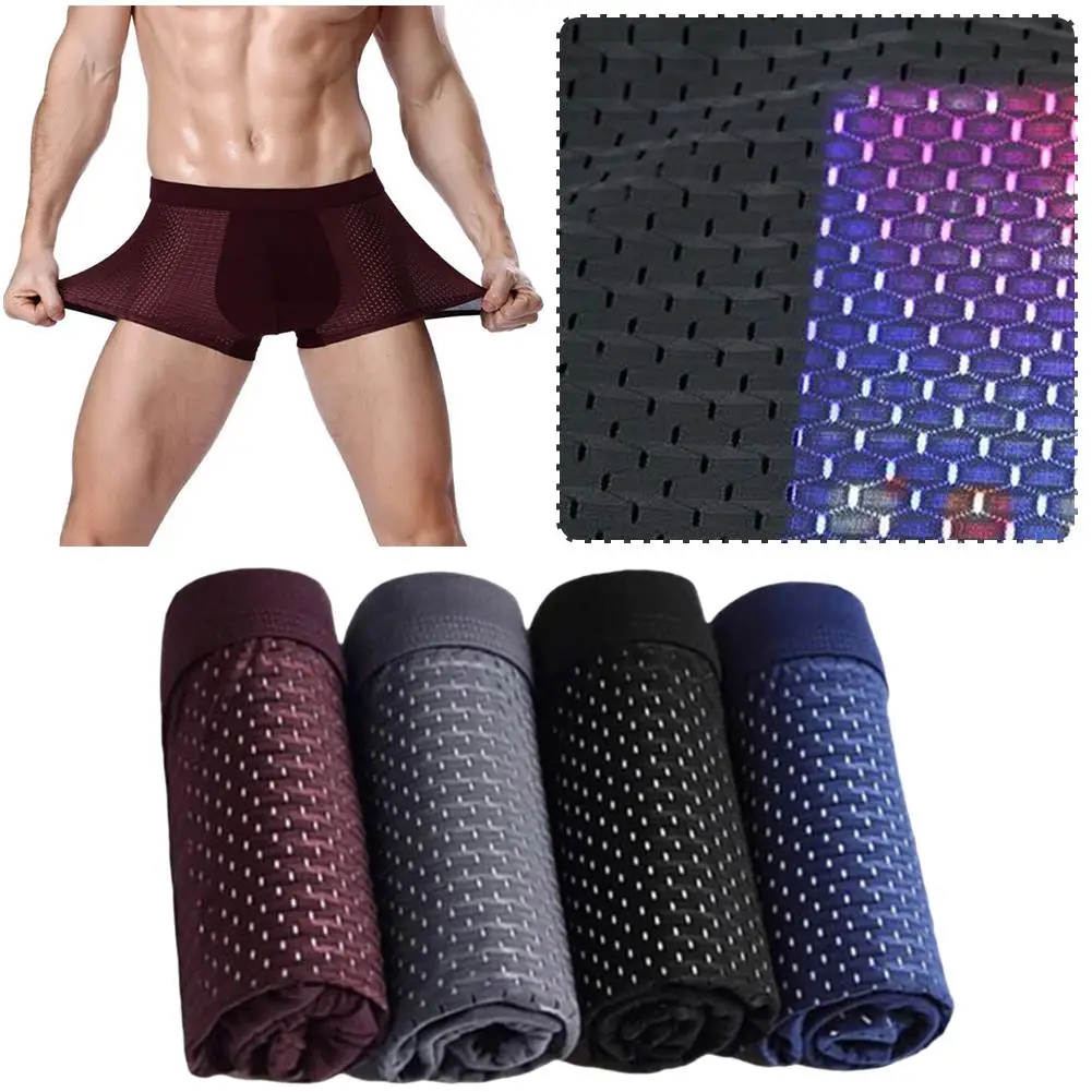 4Pcs/Men\'s Underwear Men\'s Panties Sexy Boxer Mesh Breathable Solid Color Briefs Thin Boxer Comfort Boxer Bamboo Hole Large Size