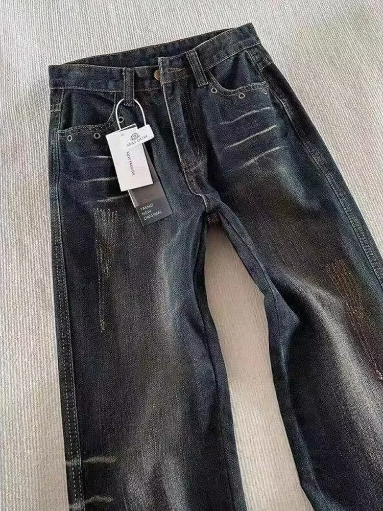 الرجعية الأمريكية Waed الدينيم الجينز الرجال الخريف الشتاء كلينفيت طويل القامة الموسعة السراويل شارع العليا مايكرو متوهج بنطلون #4