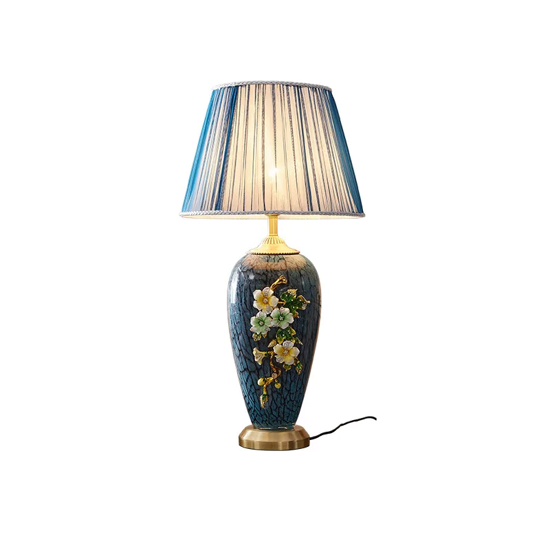 

Luxury new Chinese ceramic enamel color table lamp bedroom bedside lamp bedside table all copper American high-end living