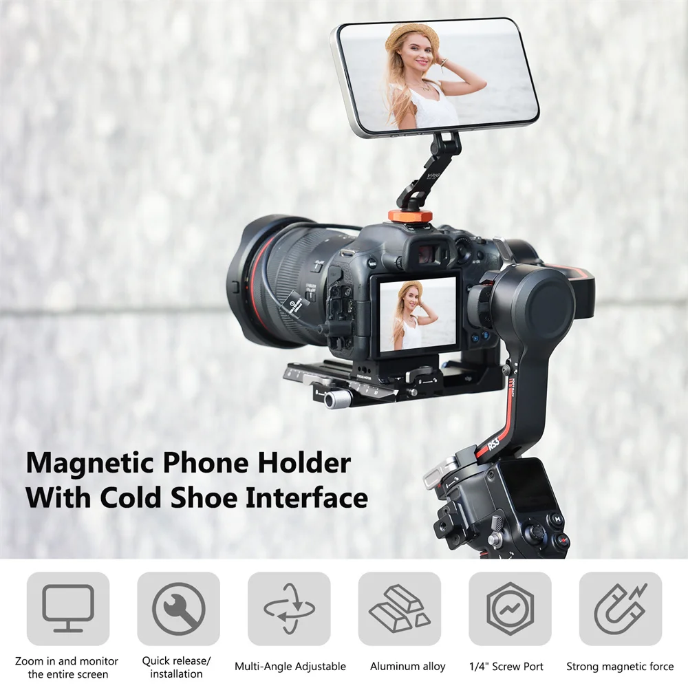 VRIG MagSafe Hot Shoe Phone Holder Magnetic Phone Tripod Mount W 1/4 ColdShoe Expansion for iPhone Android Monitor Camera Tripod