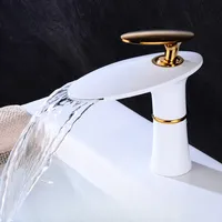 Waterfall Basin Faucet White Gold Hot Cold Mixer Basin Sink Tap Brass Black High Bathroom Mixer Crane Home Hardware Faucet