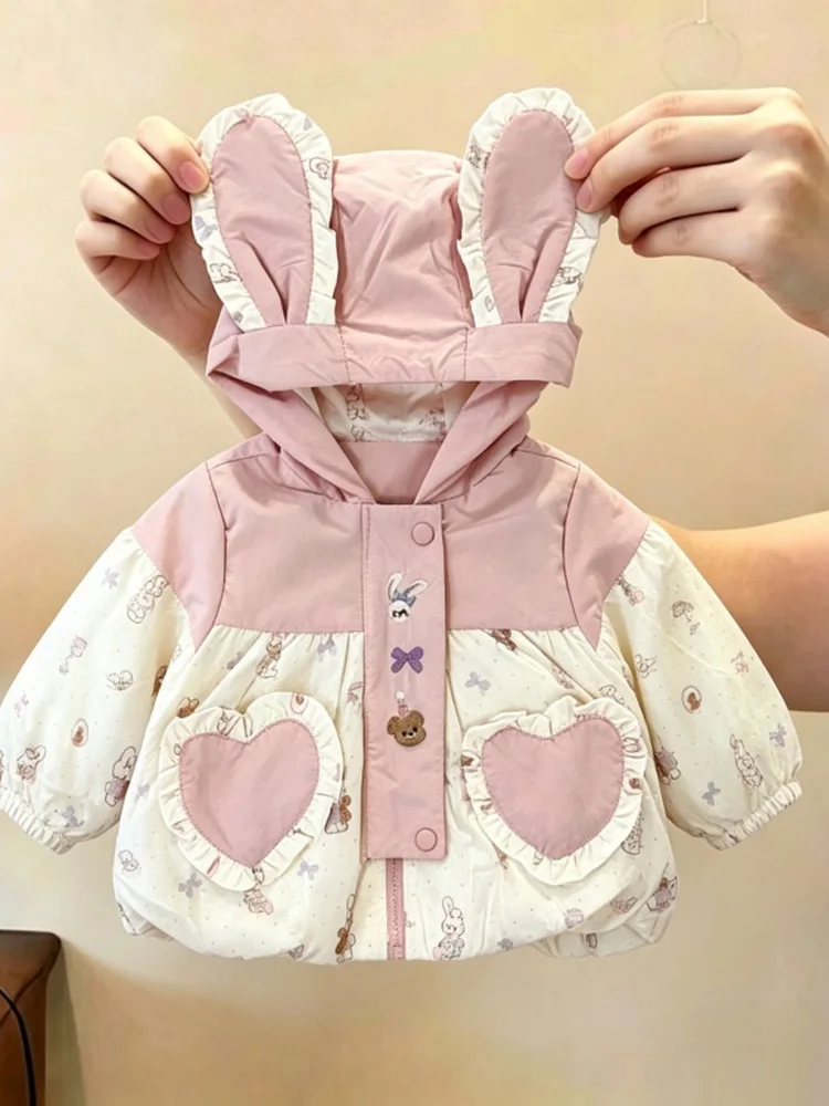 Cute Bear Rabbit Ear Hooded Jacket Long Sleeve Women's Autumn Wear Children's Spring Autumn Sweet Lovely Doll Style Coat