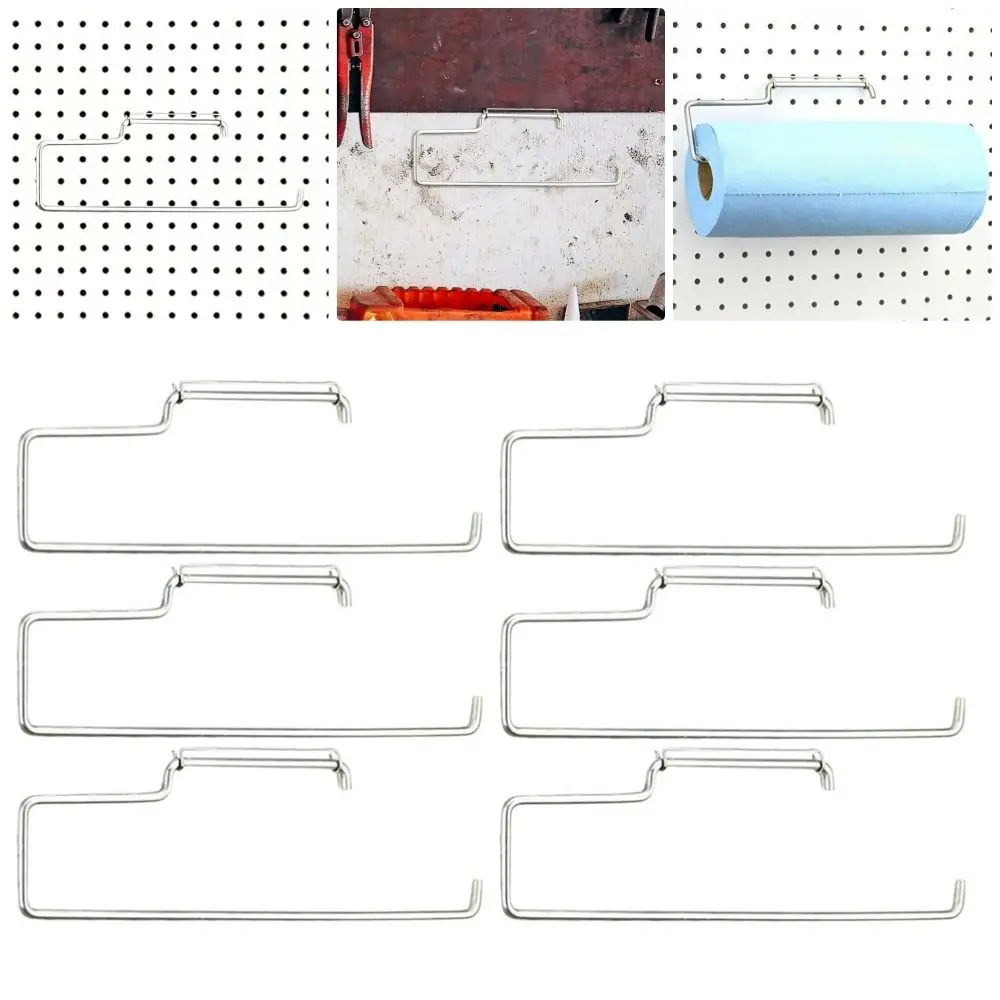 1Pcs Peg Board Pegboard Paper Towel Holder for Workbench Paper Towels Kitchen Laundry Room Accessory Pegboard Hook Silver Metal