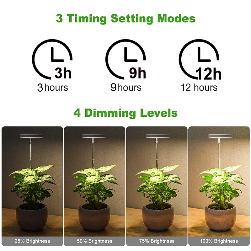 Grow Light for Indoor Plants LED Full Spectrum Growing Lamp Height Adjustable Plant Light with Timer for Small Plant Flower Herb