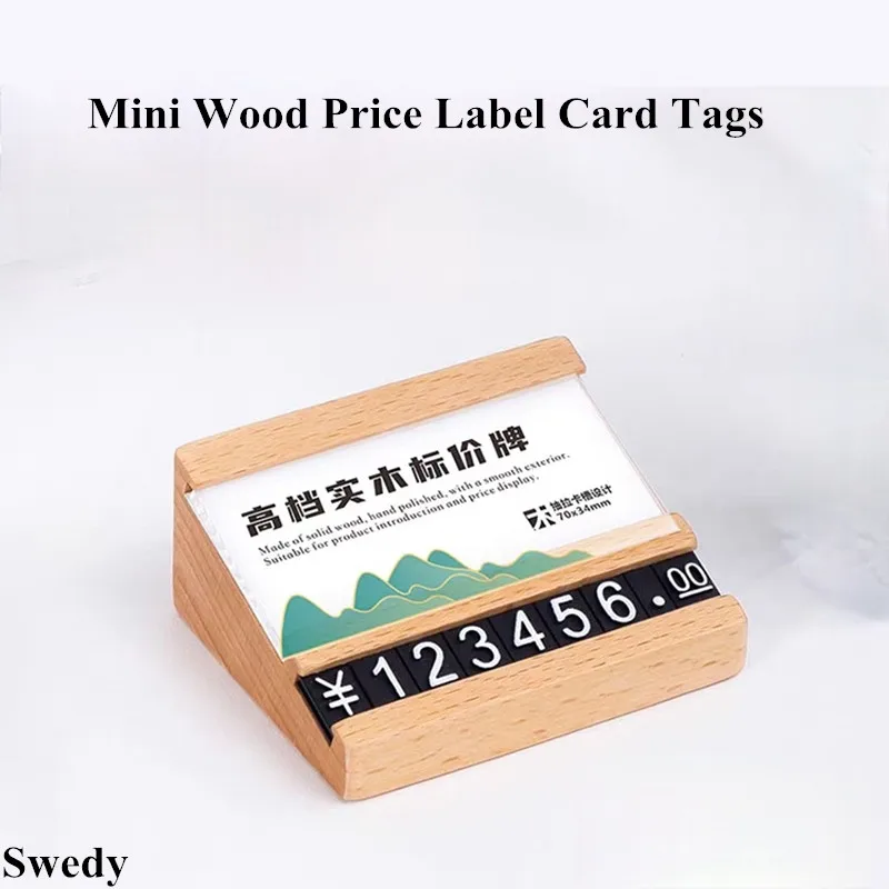 

70x57mm Wooden Sign Holder Display Stand Products Price Label Card Holder Tags Small Price Number Cube Tags