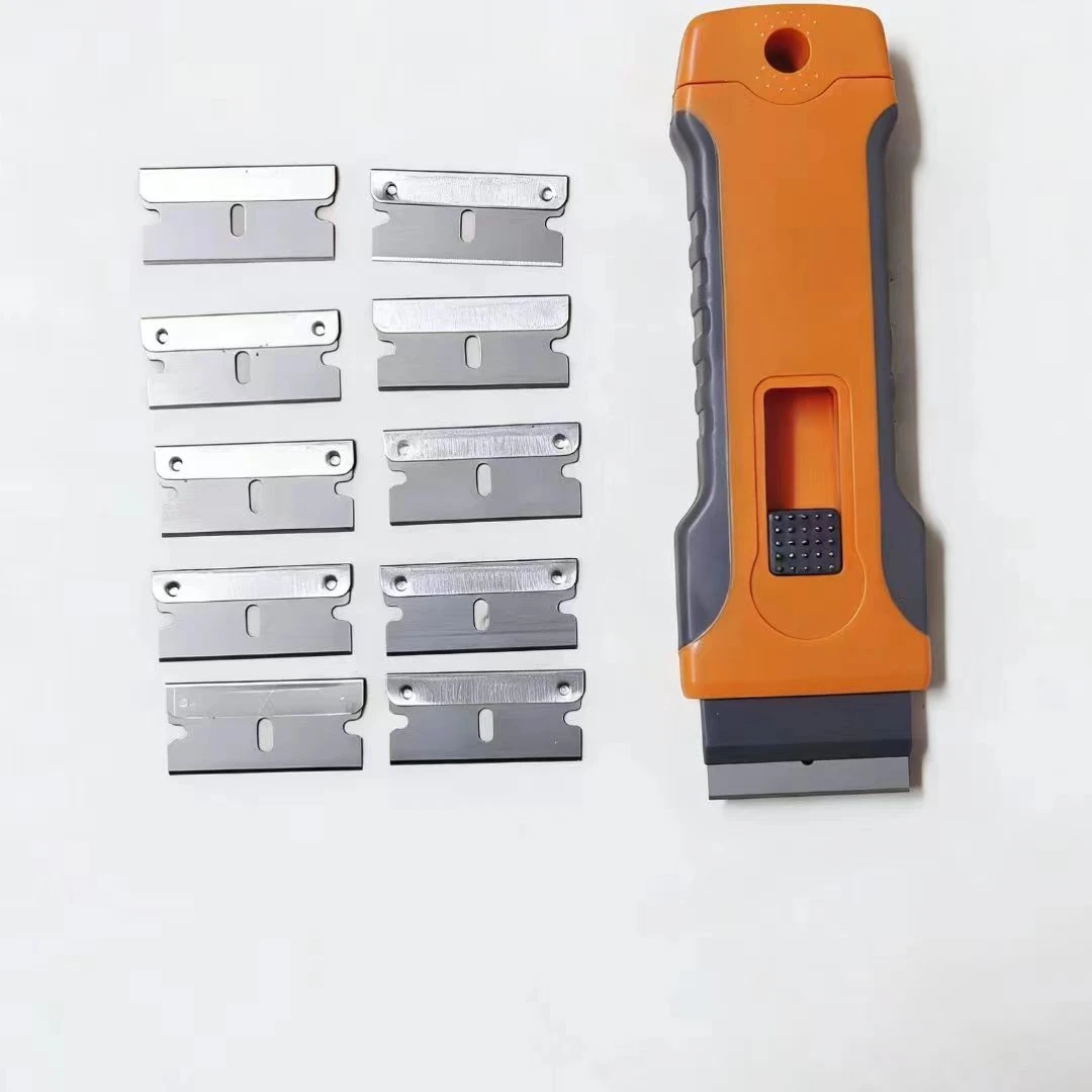 Multifunctional Cleaning Scraper, 10 Conversion Heads, Orange Non-slip Grip, Replaceable Blades for Paint Grease Tile Grout Clea