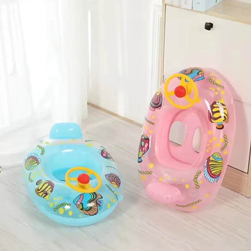Brinquedos aquáticos para bebês, anel de natação com animais de desenho animado, piscina ao ar livre, assento inflável, barco flutuante, acessórios para jogos aquáticos para crianças
